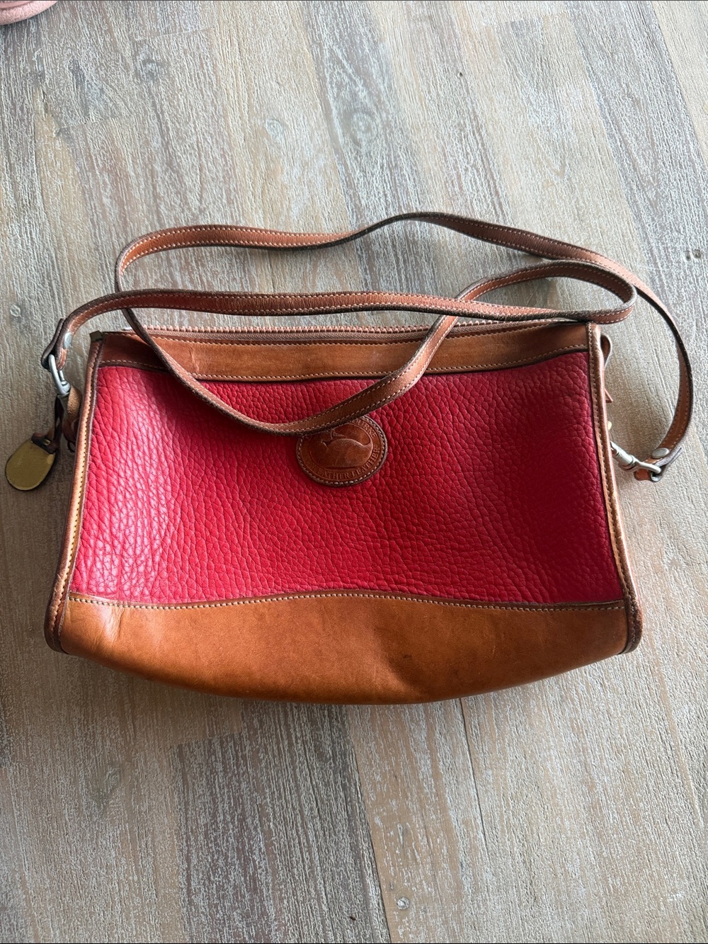 Dooney & Bourke Style Red and Brown Leather Crossbody Bag